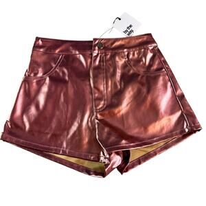 By The Way Faux Leather Shorts Womens XS Metallic Pink High Waist Festival
